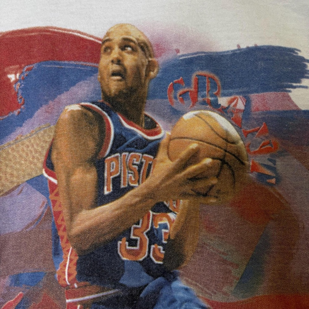 Vintage 90s Grant Hill Detroit Pistons Basketball T-Shirt Men's Size L White NBA - Picture 6 of 6